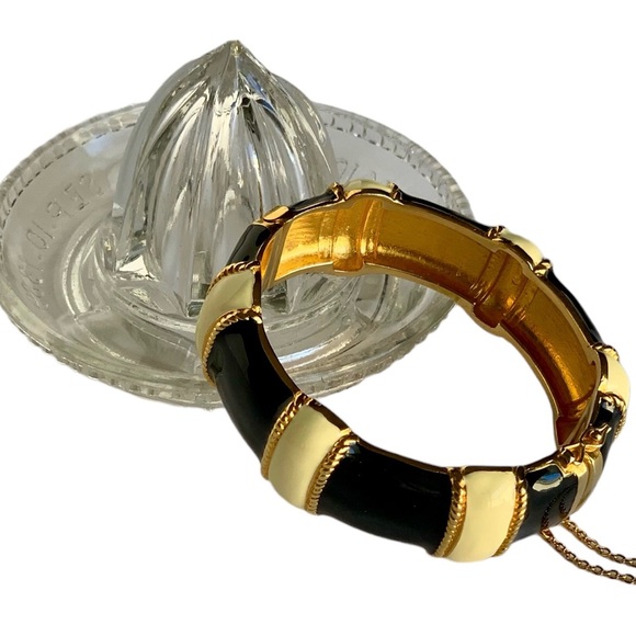 J. Crew Hinged Enameled Bracelet Bangle Cuff w/ Safety Chain - Picture 6 of 6